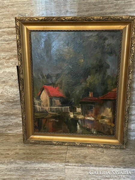 Szántó Oszkár - Házak a parton..68x83cm