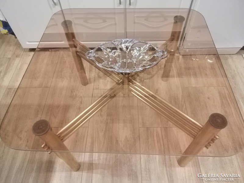 Brass coffee table with tempered smoked glass top