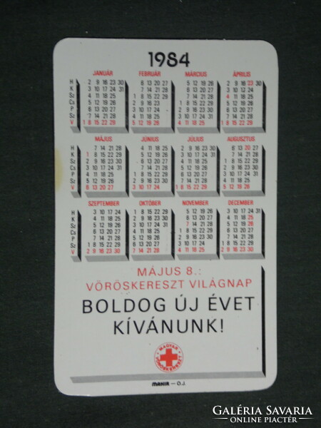 Kártyanaptár, Magyar Vöröskereszt,grafikai rajzos, vércsepp, 1984,   (3)