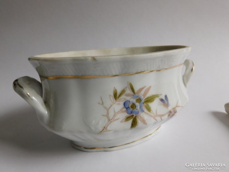 Turn of the century antique covered serving bowl with porcelain spoon