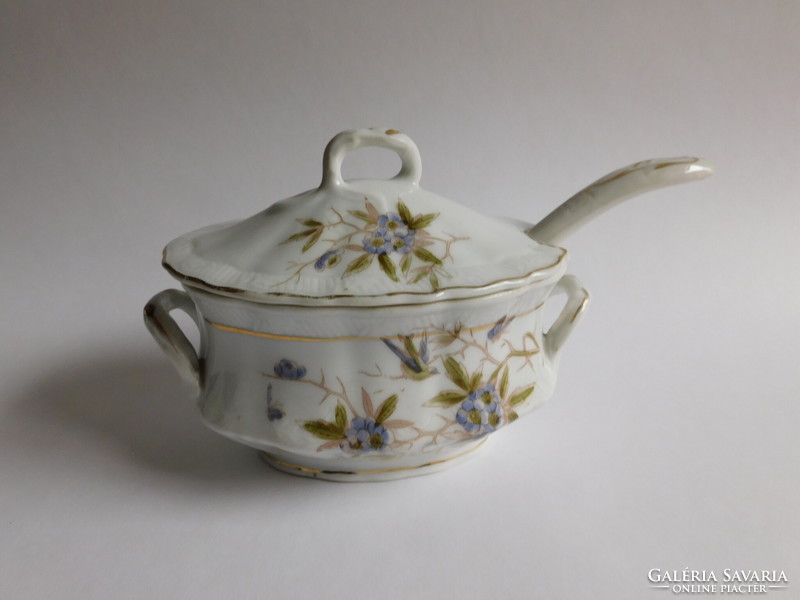 Turn of the century antique covered serving bowl with porcelain spoon