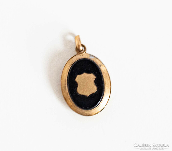 Antique mourning pendant - openable locket pendant with onyx stone inserts - necklace accessory