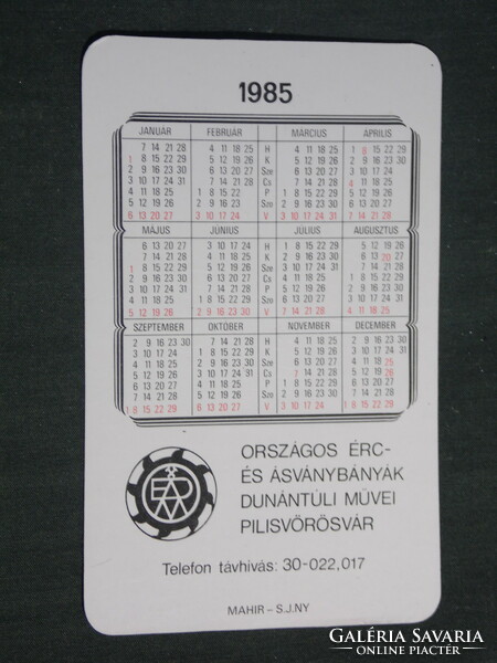 Card calendar, ore and mineral mine, Pilisvörösvár, terranova noble plaster, 1985, (3)