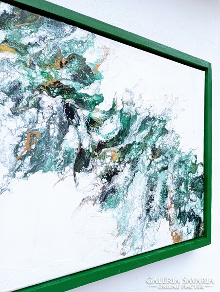 Zöld folyó - kézzel festett akril festmény, keretezve, 44x54 cm