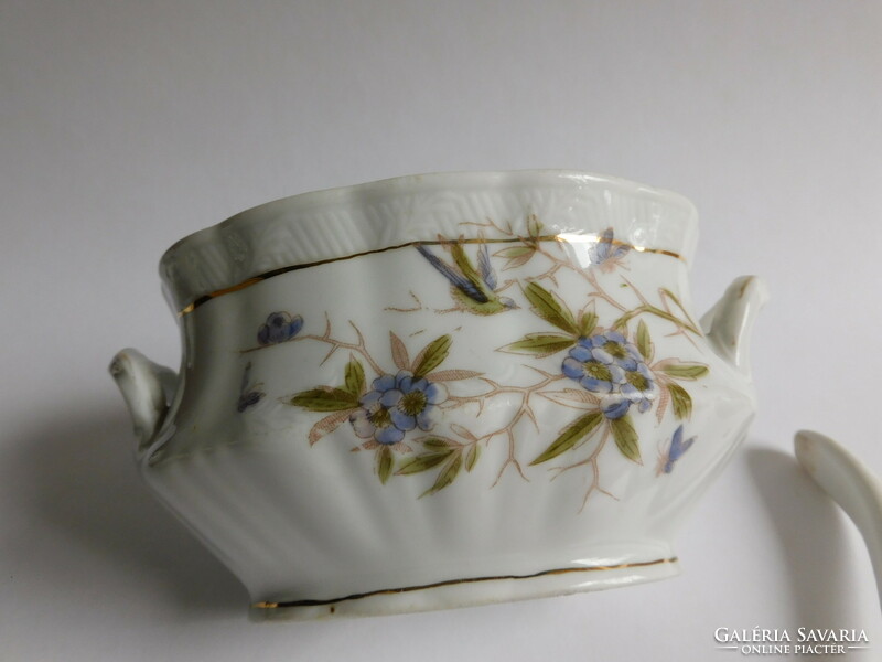 Turn of the century antique covered serving bowl with porcelain spoon