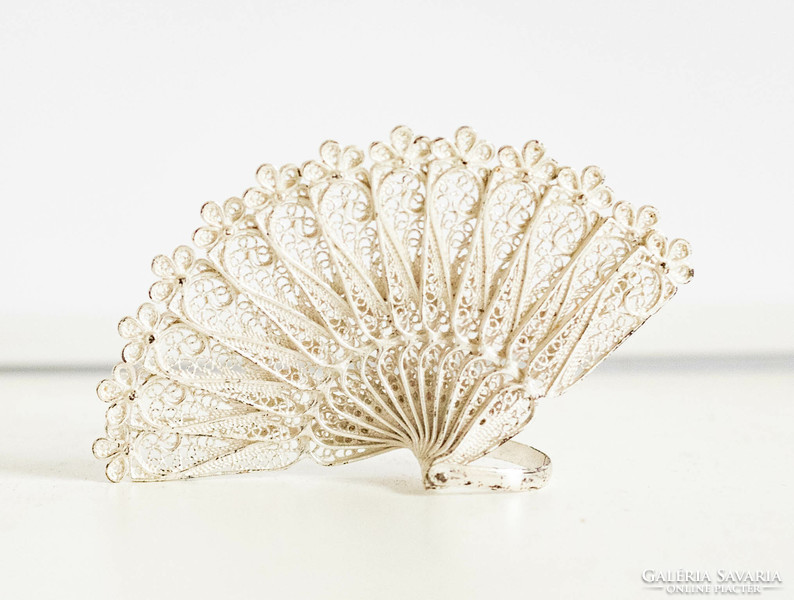 Antique filigree fan - alpaca / shiny coated metal szuzu, small item - baby accessory