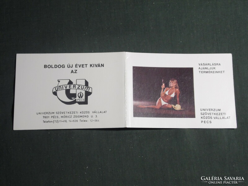 Card calendar, universe leather clothing company, Pécs, erotic female model, 1984, (3)