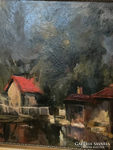 Szántó Oszkár - Házak a parton..68x83cm