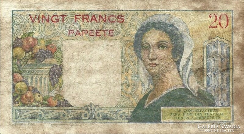 20 French Francs 1963 Tahitian papeete French Polynesia rare