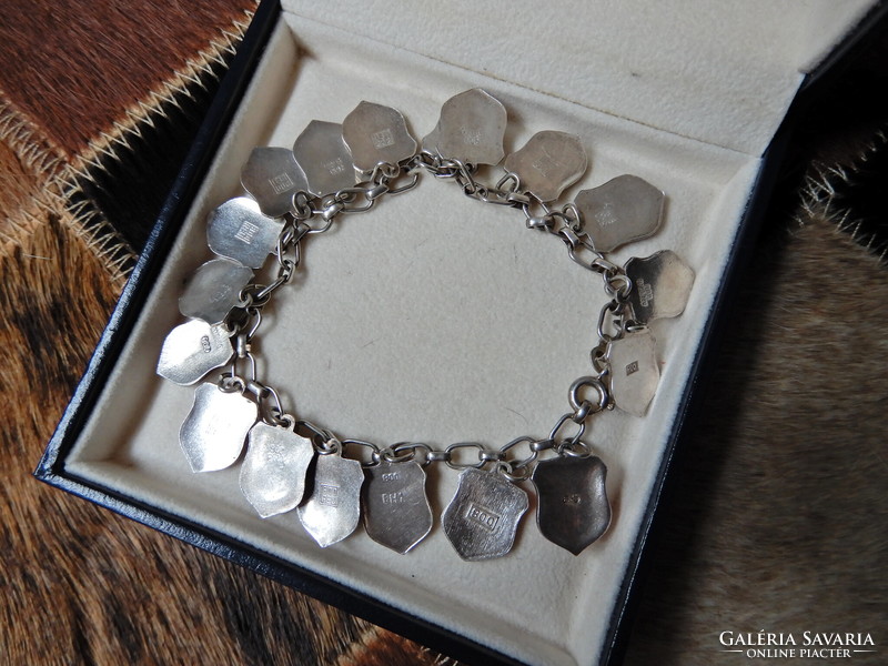 Old German silver bracelet with enameled silver charms