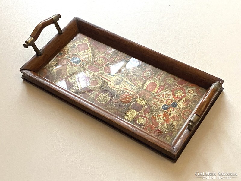 Cuba habana wooden tray with small lugs decorated with cigar rings 25 x 13 cm