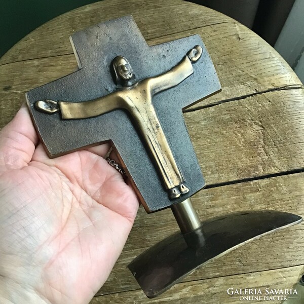 Old table bronze crucifix, marked.