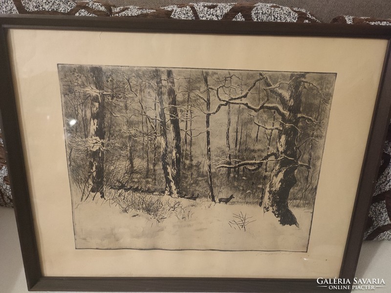 Csergezán pál: winter forest etching