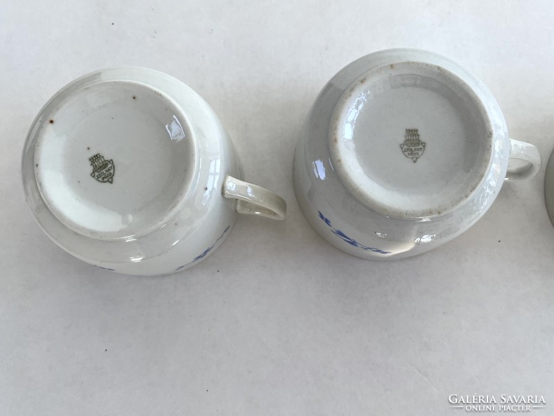 4db régi, antik Zsolnay kék virágos porcelán teás-, kávés csésze