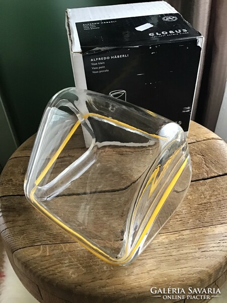 Régi ALFREDO HÄBERLI üveg váza gumis díszítéssel dobozában