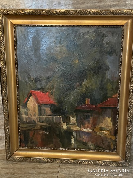 Szántó Oszkár - Házak a parton..68x83cm