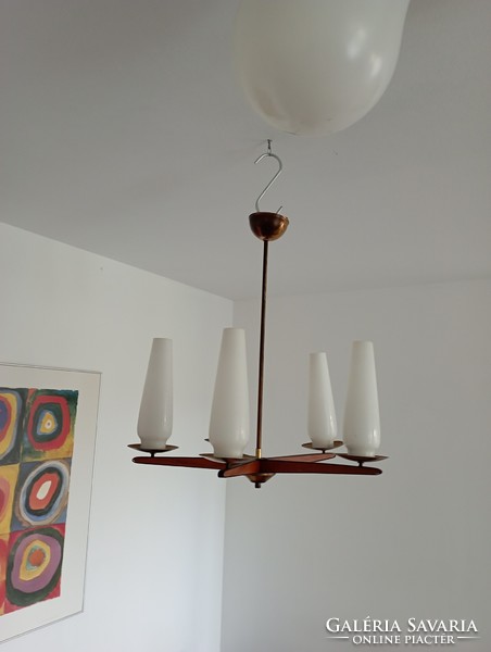 Vintage, teak, copper chandelier