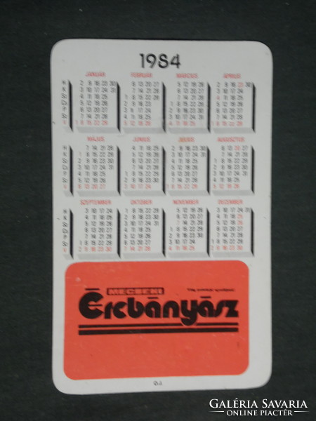 Kártyanaptár, Mecseki ércbányász vállalat, újság, Pécs, bányász fúrómester, 1984,   (3)
