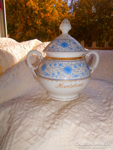 Porcelain sugar bowl with antique hand painted carlsbad inscription
