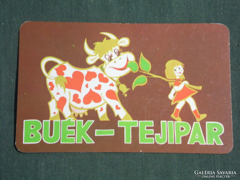 Kártyanaptár, Tejipari vállalatok,grafikai rajzos,tehén,1985,   (3)