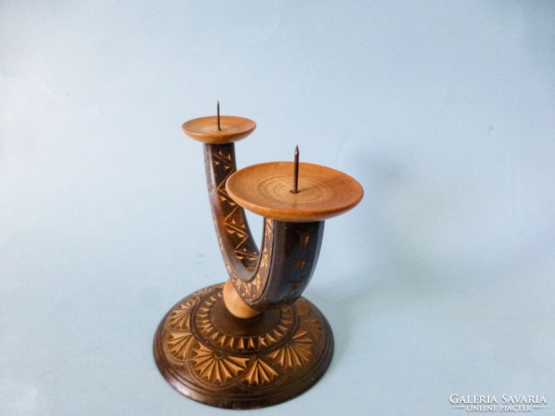 Carved, wooden candle holder, candle holder