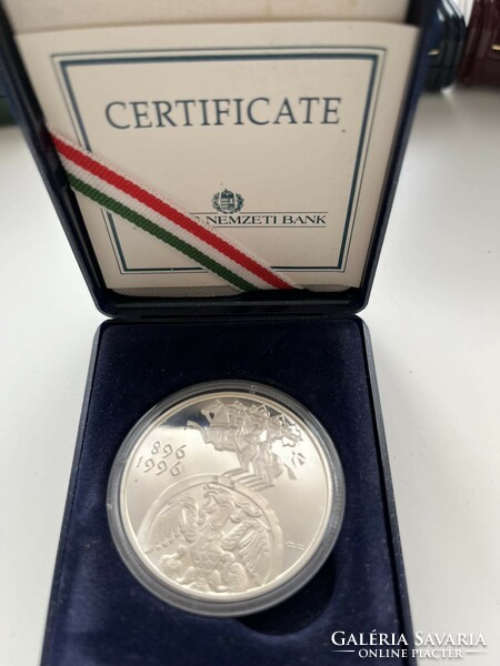 1996. Silver 2000 forint mirror coin issued for the 1100th anniversary of the conquest (bu