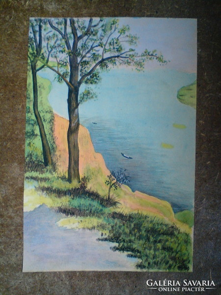 A very old landscape - watercolor, i.e. a small watercolor painting