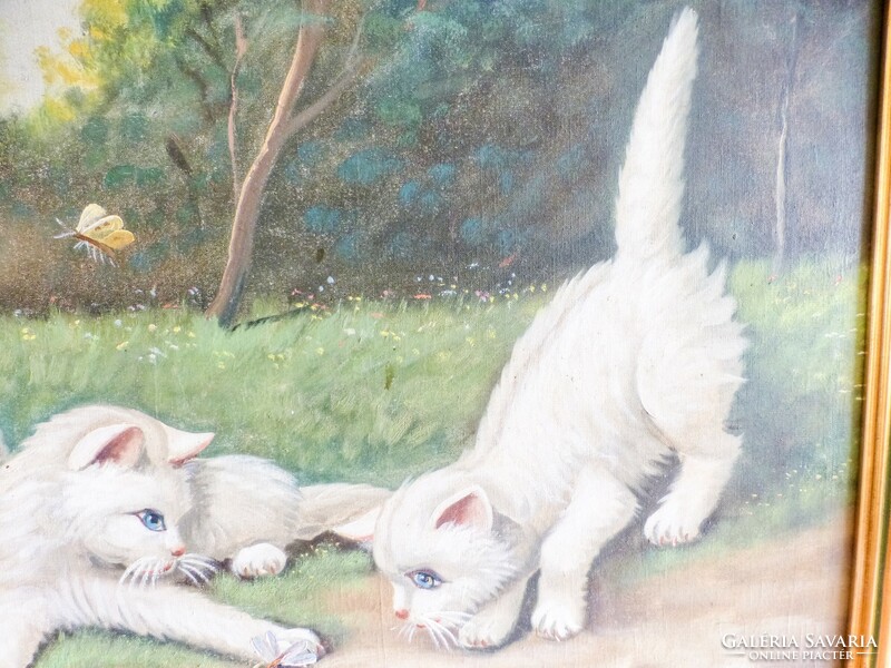 Cats with butterflies. Painting by István Szórády