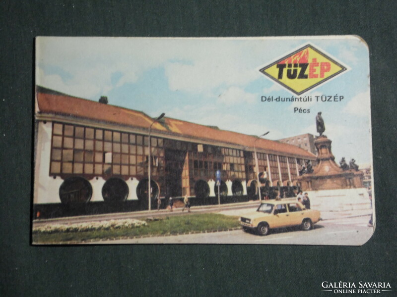 Card calendar, Tüzép building materials company from Transdanubia, fészek store, Pécs, Lada, Zsiguli, 1984, (3)