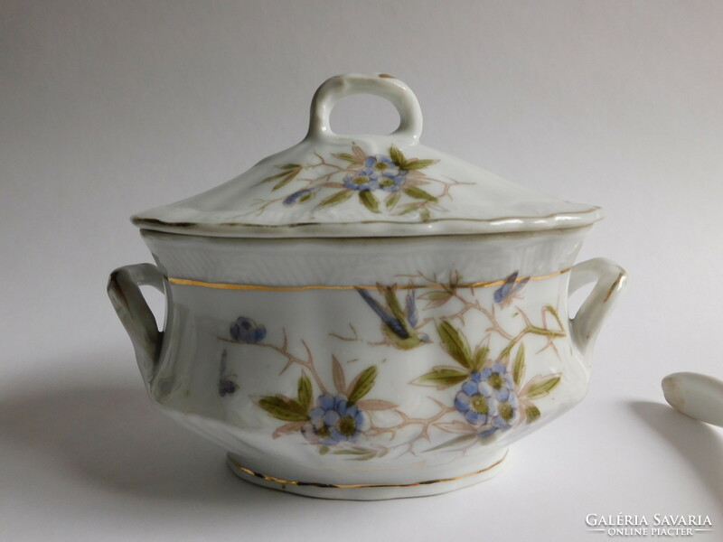 Turn of the century antique covered serving bowl with porcelain spoon