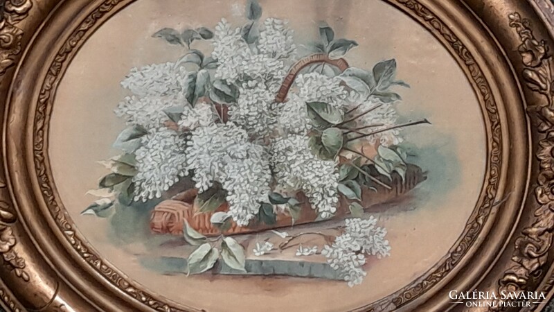 1800-as évek második feléből származó  csodálatos virágcsendélet festmény jelzett