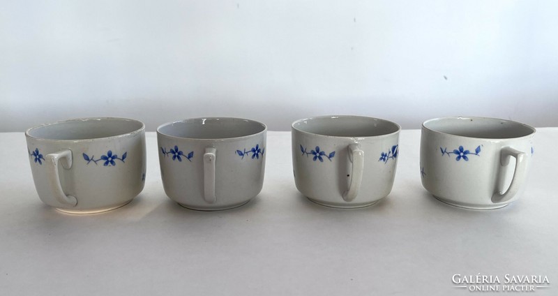 4 old, antique Zsolnay blue floral porcelain tea and coffee cups