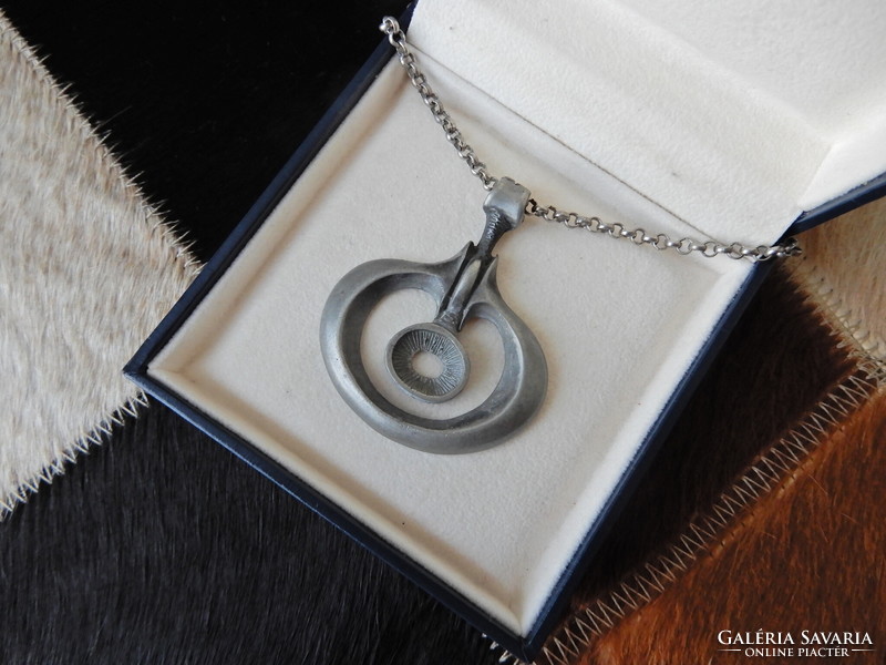 Old eivind hillestad modernist norwegian pewter necklace with pendant