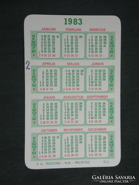 Kártyanaptár, Totó Lottó szerencsejáték, grafikai rajzos, 1983,   (3)