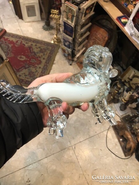 Muránói kutya szobor, tömör üvegből, 22 cm-es nagyságú.
