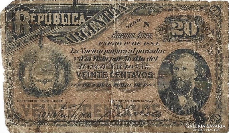 20 centavo centavos 1884 Argentina Ritka