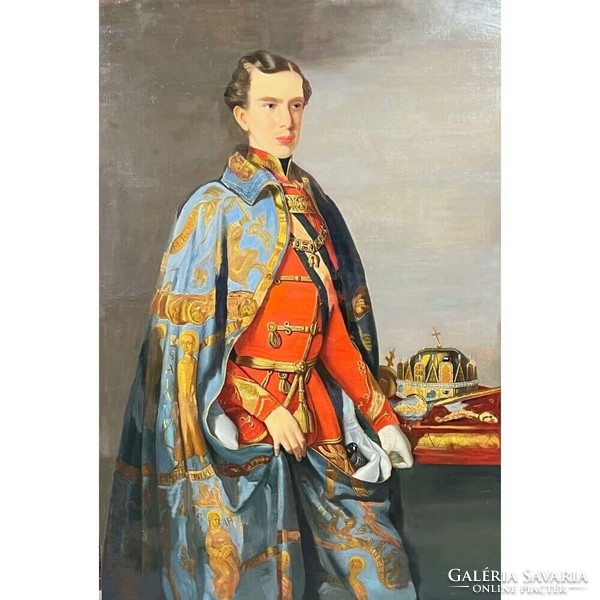 Unknown Central European painter, c. 1850: Emperor József Ferencz I with the Hungarian holy crown f527