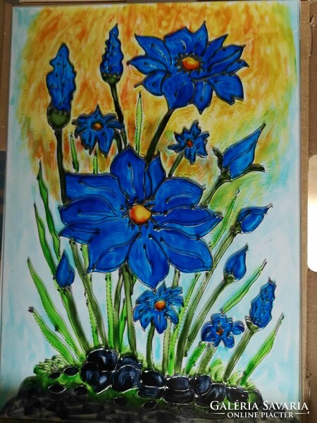 Üvegfestett kép - Kék virág
