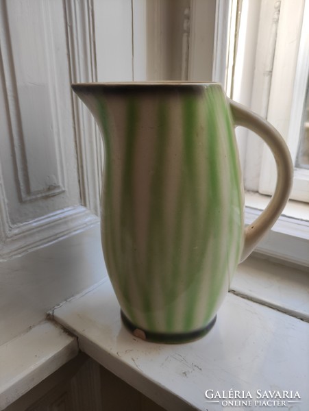 First generation pale green abstract striped granite pitcher