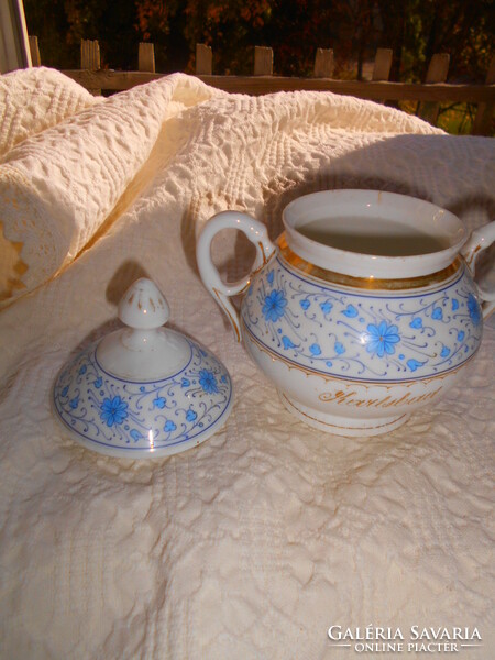 Porcelain sugar bowl with antique hand painted carlsbad inscription