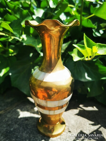 Indian mother-of-pearl inlaid copper vase