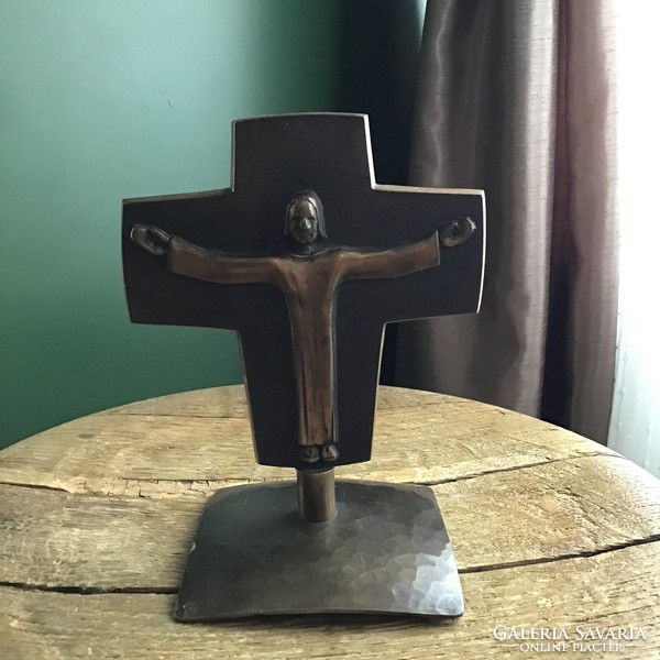 Old table bronze crucifix, marked.