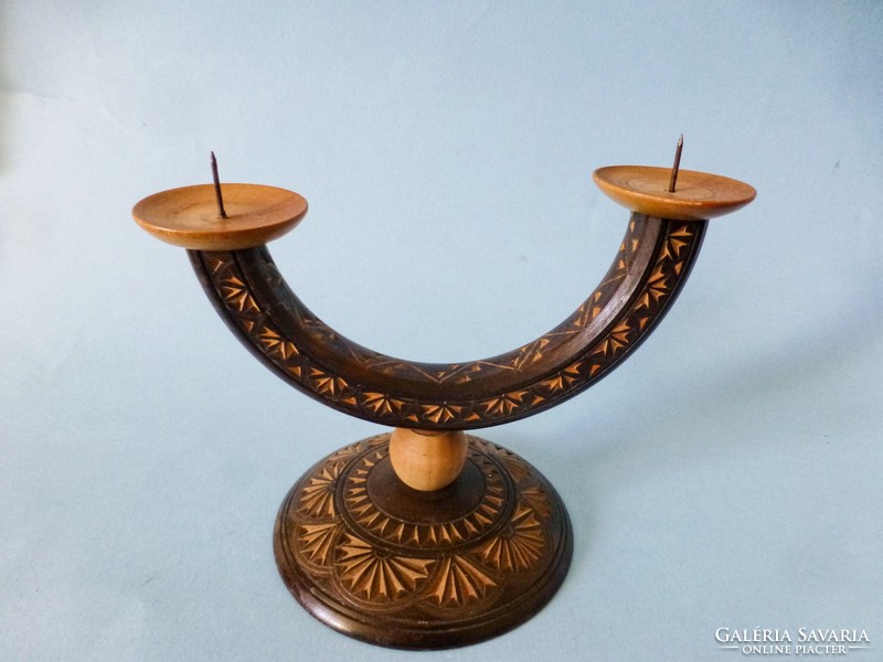 Carved, wooden candle holder, candle holder