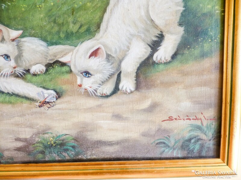 Cats with butterflies. Painting by István Szórády
