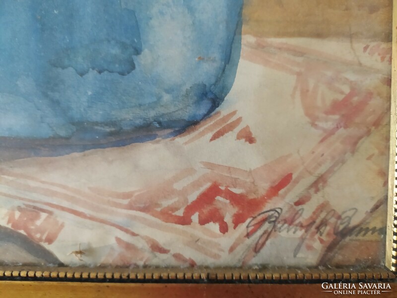 Balogh: antik virág csendélet hibátlan akvarell, szép keretben, 52x36 cm