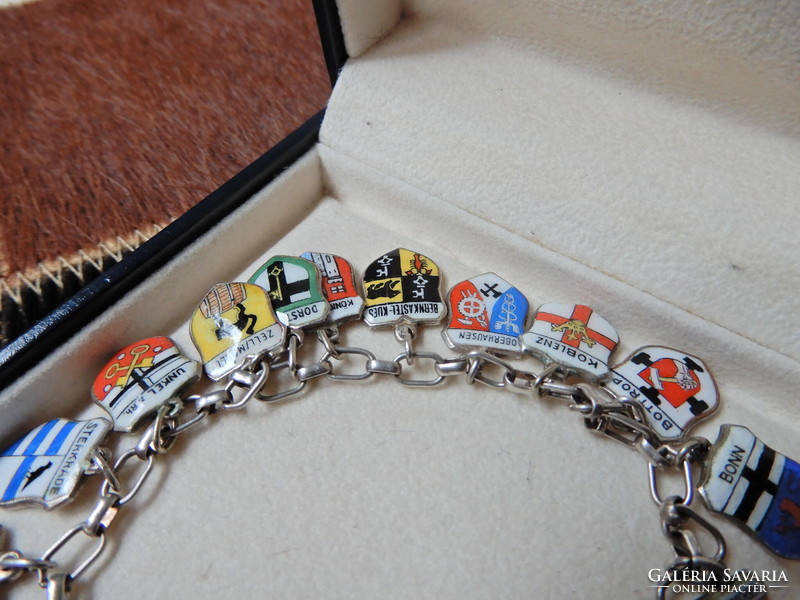 Old German silver bracelet with enameled silver charms