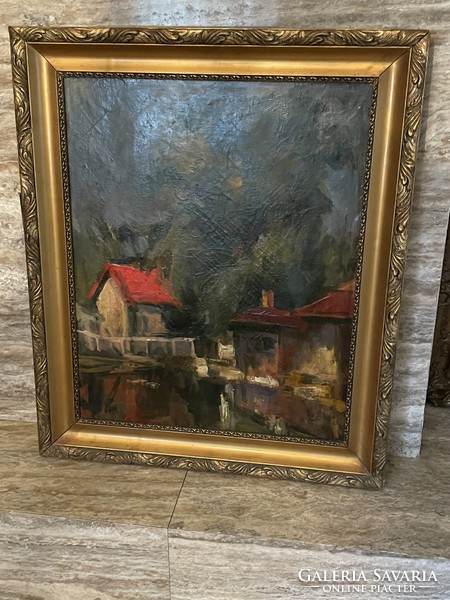 Szántó Oszkár - Házak a parton..68x83cm