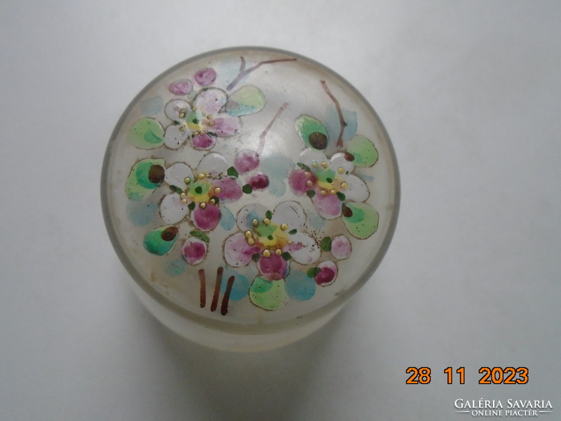 Antik Kézzel festett színes zománc virágokkal,ormolu szerelékkel,opál üveg csecsebecse tartó