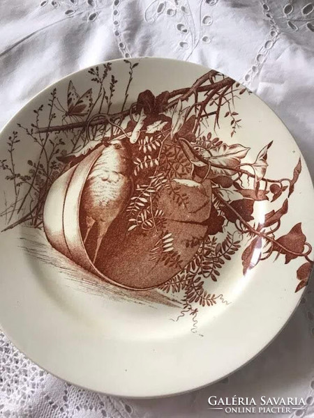 Antik, madárkás fajansz tányér