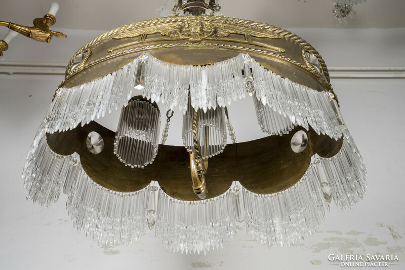 Art Nouveau large spaghetti glass chandelier